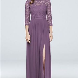 3/4-Sleeve Illusion Lace and Mesh Bridesmaid Dress
